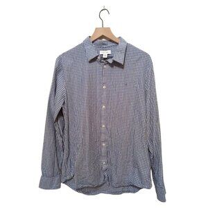 Calvin Klein Blue Checkered The Cotton Cashmere Casual Button Down Shirt Sz L